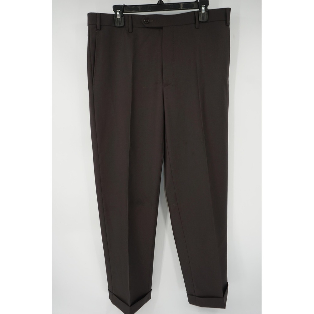 Zanella Pants Brown Todd Wool Dress Slacks Flat Front Made Italy Men's 36x30